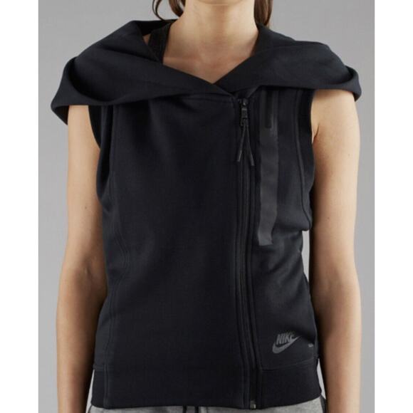 NIKE Womens Black Tech Fleece Side Zip Sleeveless Hooded Vest w/ Pockets Size XS - Picture 9 of 9
